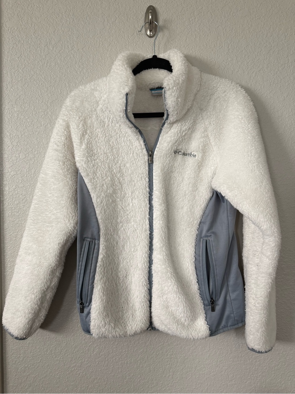 Columbia Sherpa Fleece Full Zip Jacket White Gray Women’s Medium